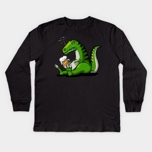 T-Rex Dinosaur Beer Party Kids Long Sleeve T-Shirt